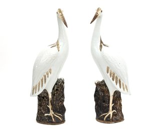 A Large Pair Of Porcelain Cranes Qianlong Period (1736-1795)