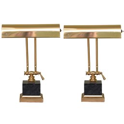 Pair Of Banker Style House Of Troy Marble Base Desk Lamps