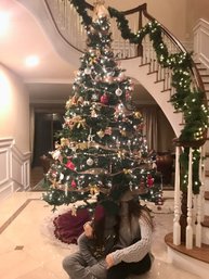 Large Approximately 10' Christmas Tree With LED Lights And Garland Roping