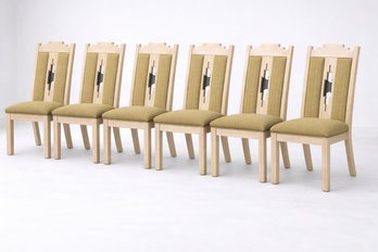 Set Of 6 Unique Carved Back Dining Side Chairs