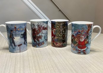 Four Lenox Christmas Mugs Santas Journey