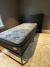 IKEA 'BRIMNES' Full-Sized Headboard With Storage On Side, Twin-Sized Bellanest Mattress And Brand New Metal Frame Included