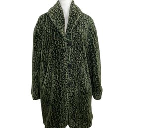 Tiace Green Animal Print Faux Fur Jacket Size M
