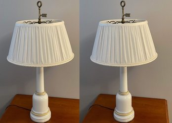 Pair Of Vintage White Ceramic Table Lamps