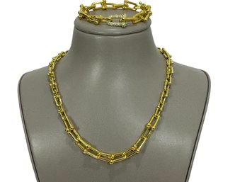 Hardware Stirrup Gold-tone Necklace, Bracket & Earrings In The Style Of Tiffany