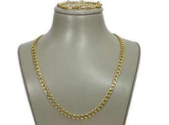 Gold Tone Link Bracelet & Necklace
