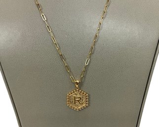 Link Gold-tone Necklace With Initial R Charm