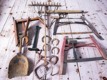 Collection Of Vintage Farm Tools & Ice Hook