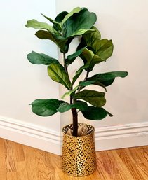 Faux Fiddle Leaf Fig Plant In Gold Metal Planter