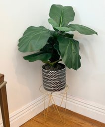 Faux Plant In A Black & Silver Planter With Stand