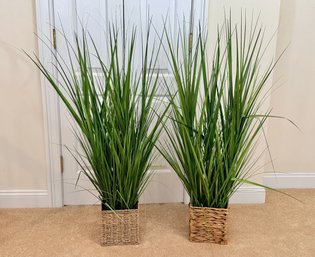 Pair Of Faux Tall Grass Plants In Woven Baskets