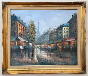 Parisian Street Scene With EiffelTower Oil Painting By Henri Rogers