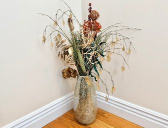 Festive Faux Flower Arrangement In Glass Vase