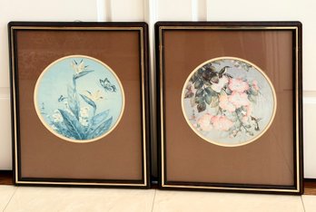 Pair Of Chinese Style Floral And Hummingbird Prints By John Cheng