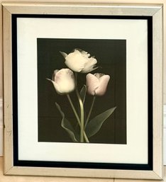 White Tulips Print In Silver Frame