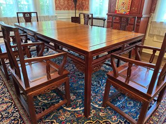 Chinese Rosewood Dual Dining Table With 6 Chairs