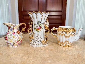 Vintage Lefton Pitcher, Empress By Haruta Vase & Creamer