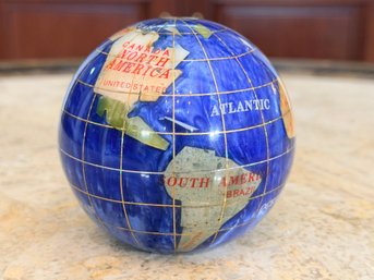 Gemstone  Inlay World Globe Paperweight