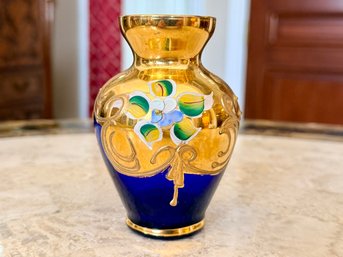 Cobalt Blue And Gold Painted Vase
