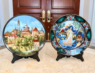 Pair Of Russian Decorative Plates Spring Time Spendor And Trinity Monastery