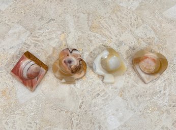 Vintage Set Of Four Carved Onyx Card Suit Ashtrays