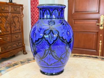 Hand Painted Blue Glazed Moroccan Vase