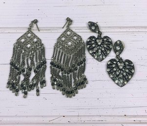 Chandelier And Heart Bead And Rhinestone Earrings