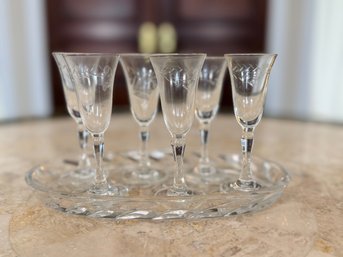 Italese Cordial Etched Crystal Glasses With Tray