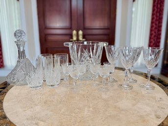 Ship's Decanter, Wine Bucket And Cut Crystal Glasses