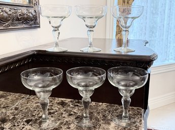 Six Margarita Grappa Stem Crystal Glasses