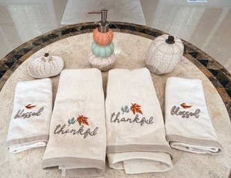 Pumpkin Bathroom Accessories And Thankful & Blessed Towels