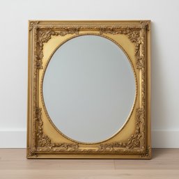Mirror - Oval Within Rectangle - Carved Giltwood