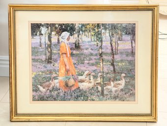 The Good Goose Girl With Geese Framed Print