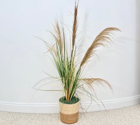 Pampas Grass Artificial Plant In Woven Basket
