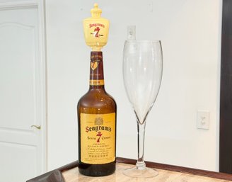 Seagram's 7 Crown Whiskey Large Bottle For Display With Large Glass