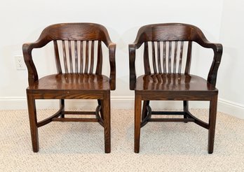 Pair Of Vintage High Point Chair Co. Oak Bankers Chairs