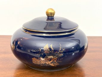 Vintage Japanese Cobalt Blue Porcelain Lidded Decorative Vessel