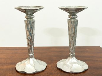 Pair Of Silver Hammered Candlesticks