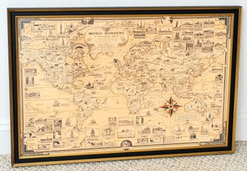 World Wonders Map Framed In Glass