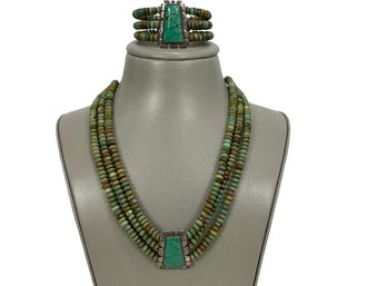 Vintage Relios Southwestern Turquoise Necklace & Bracelet With Sterling Silver