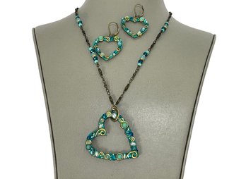 Michal Golan Green Open Heart With Earrings
