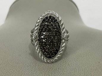 Judith Ripka Sterling Black Spinel And Simulated Diamonds Ring 925