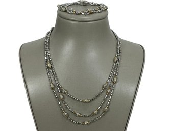 John Medeiros Two Tone Beaded Triple Strand Necklace & Bracelet