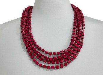 Chicos Red Wood Square Bead Multi Strand Necklace