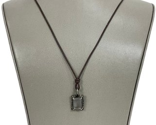 Quartz Pendant In Sterling Leather Necklace