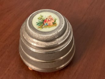 Vintage Metal Powder Puff Windup Music Box