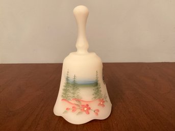 Fenton White Satin Petite Bell Hand Painted Signed By Artist With Label