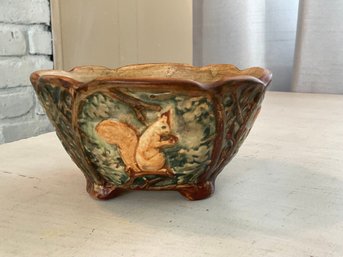 Antique 1920's Weller Art Pottery Woodcraft Footed Squirrel Bowl