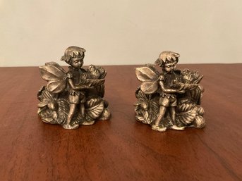 Pair Of Pewter Fairy With Strawberries Candlestick Holders