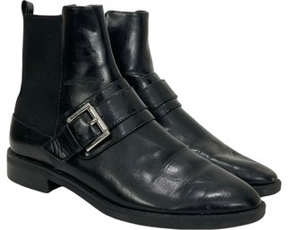 Zara Black Faux Leather Buckle Ankle Boots Size 37